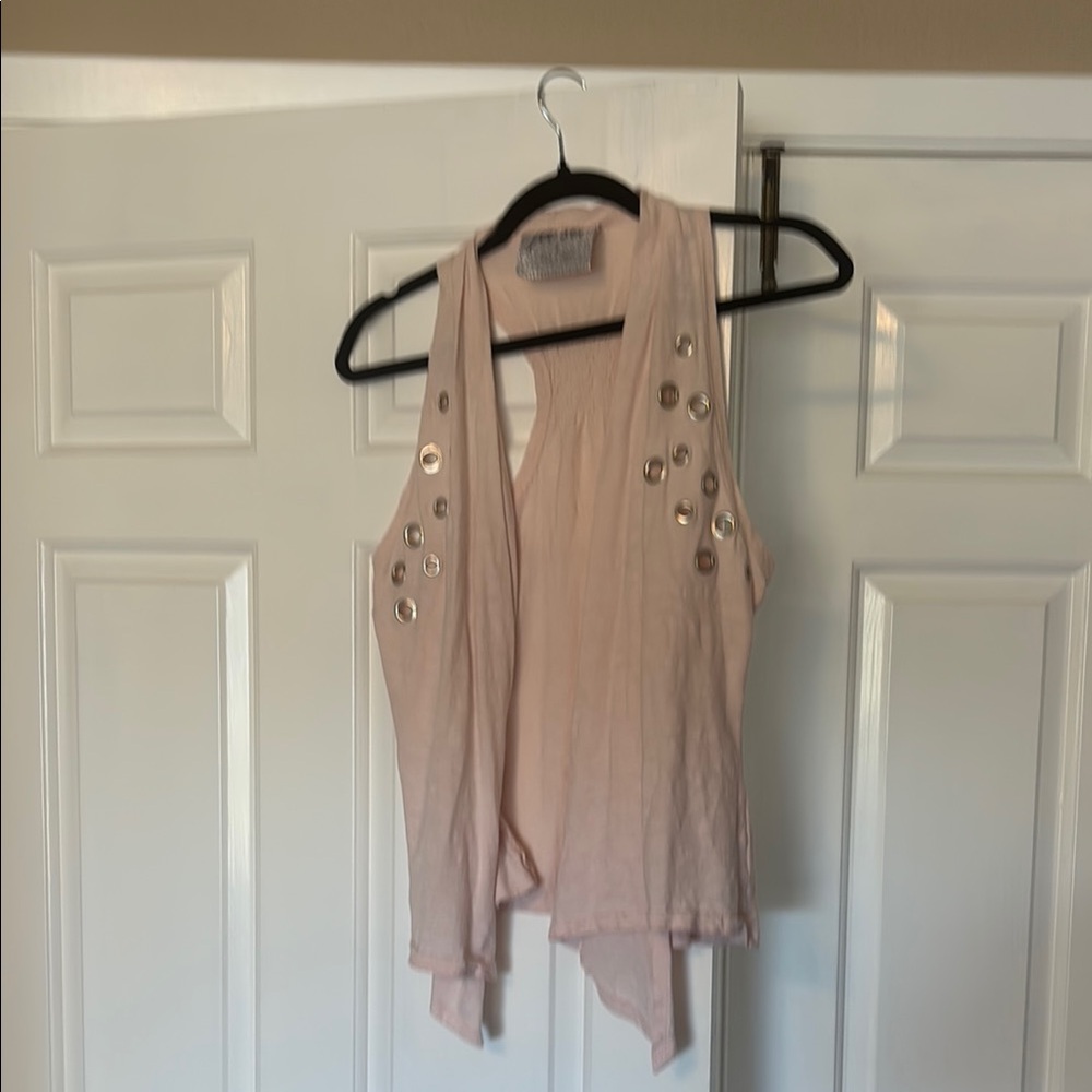 Pink Asymmetrical Embellished Sleeveless Tank Top